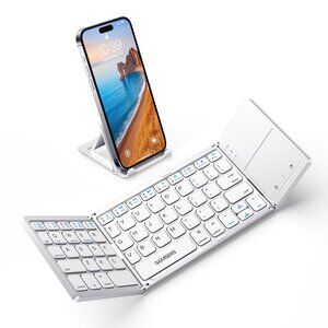 Foldable Bluetooth Keyboard w/ Touchpad & Phone Stand – Silver New in Box